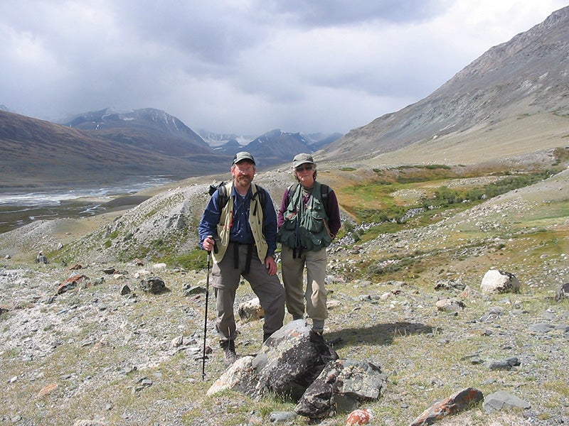 James Meachem and Esther Jacobson-Tepfer in the Altai Mountains at Tsagaan Gol river valley