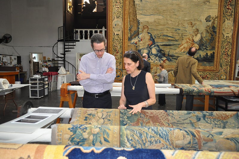 Professor Michael Cole and Valerie Soll look at tapestries