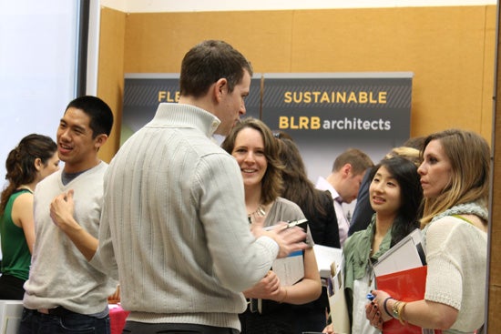 Representatives from Tacoma-based BLRB Architects met with several UO students during the 2012 recruitment fair.
