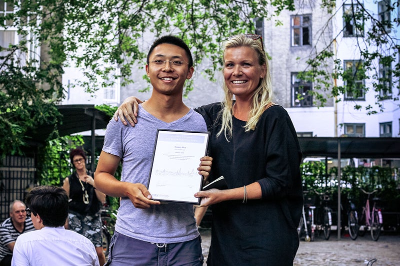 Architecture award winner Jiawei (Vincent) Mai with AD Faculty Marie Louise Holst.