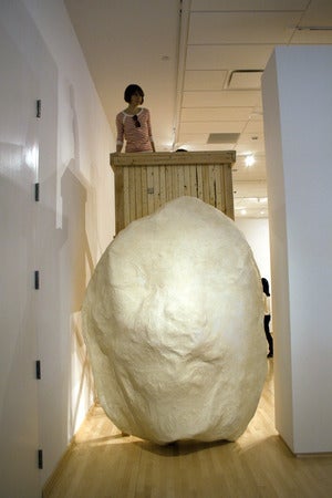 Shielded Front, 2009, by Jess Perlitz. Wood, mixed media, 15’ x 5’ x 11.’