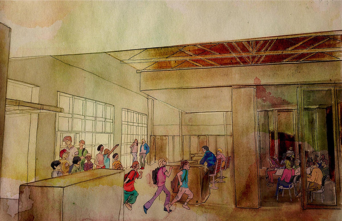 Sarah Homister’s watercolor rendering of an adaptive re-use of the early 20th century Army barracks.