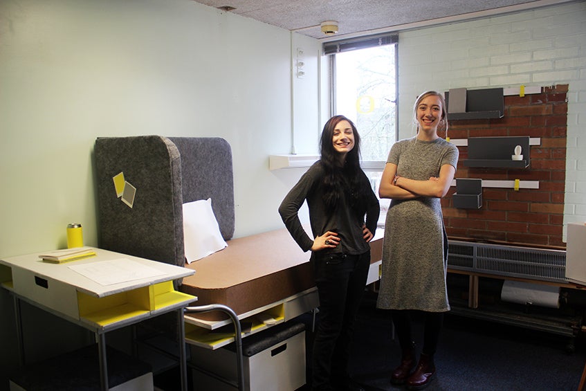 Sara Murillo (left) and Cara Murray in their Bean Hall dorm room