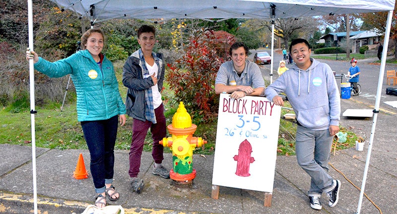 Emily Fagan, Andrei Eugenio, Gillian Garber-Yonts and Brian Soutavong celebrate