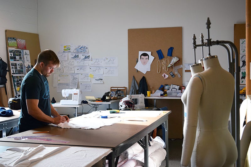 Garrett Tollette works on a design at UO in Portland