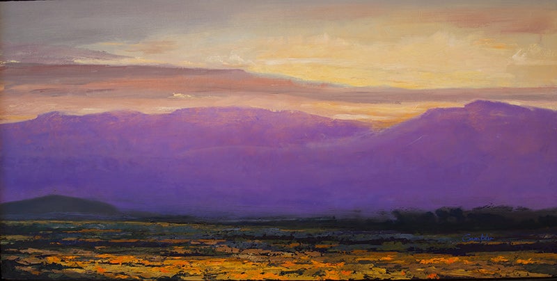 Tetons at dusk, oil on linen