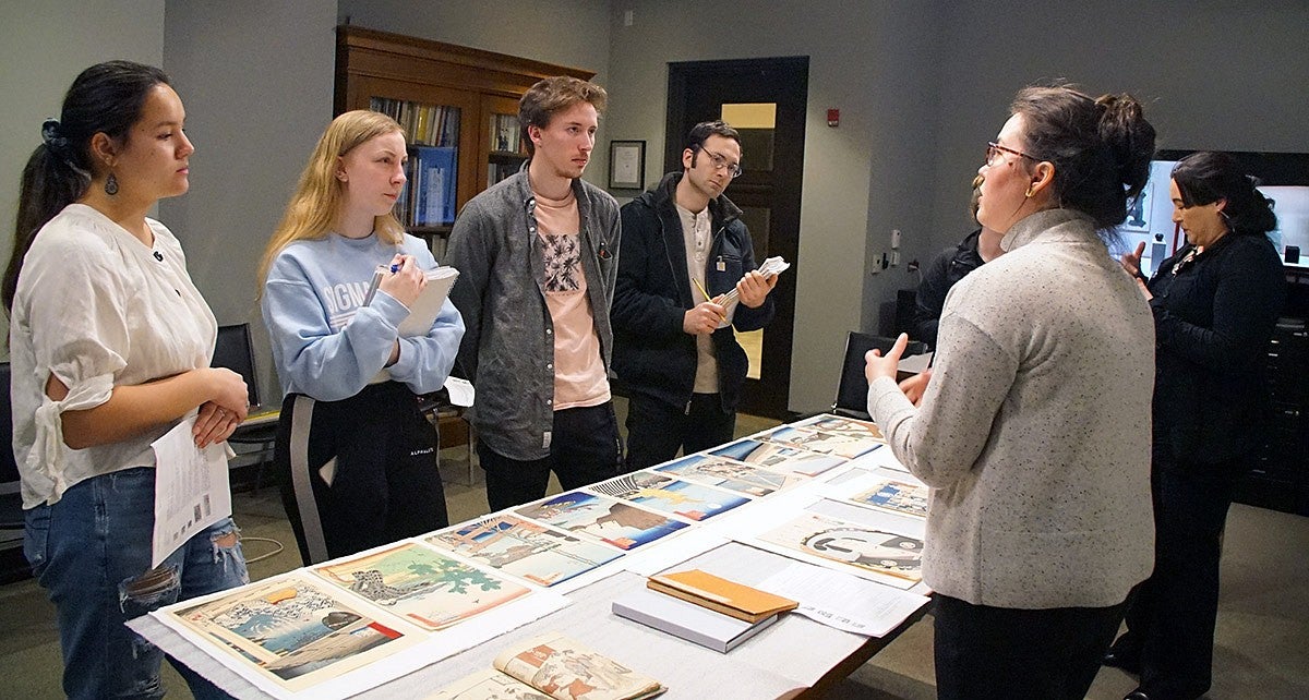 Photo of a class in a museum