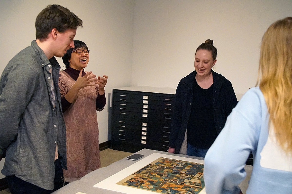 Photo of a class in a museum