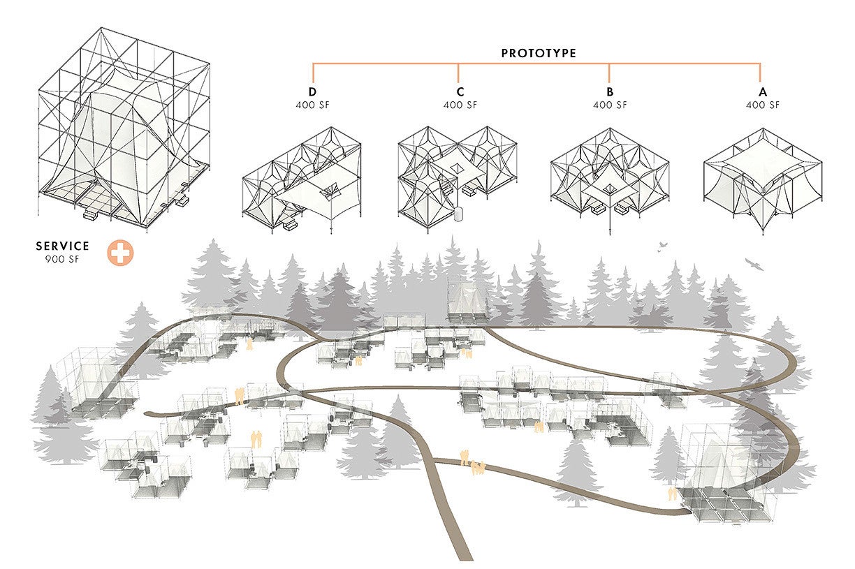 Giang Phung's adaptive refugee housing concept from Earl Mark's studio class.