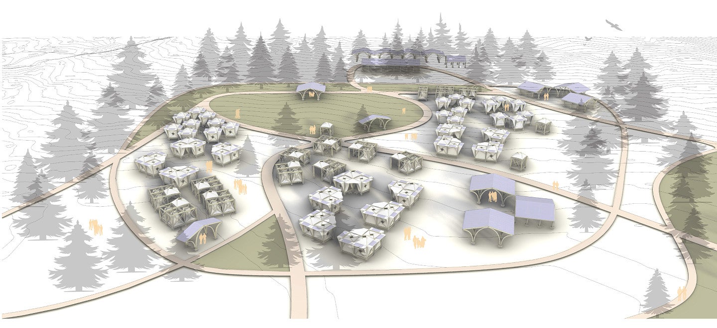 Giang Phung’s design of an emergency settlement for a climate refugees, supervised by Visiting Prof. Earl Mark