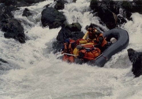 Photo by Maradel Gale, Associate Professor Emerita, School of Planning, Public Policy and Management that shows a white water rafting trip. 