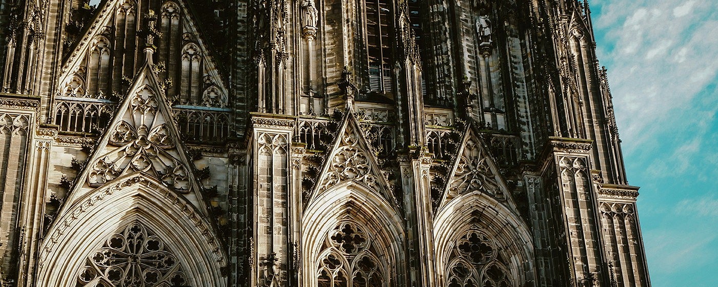 Gothic cathedral with sky. 