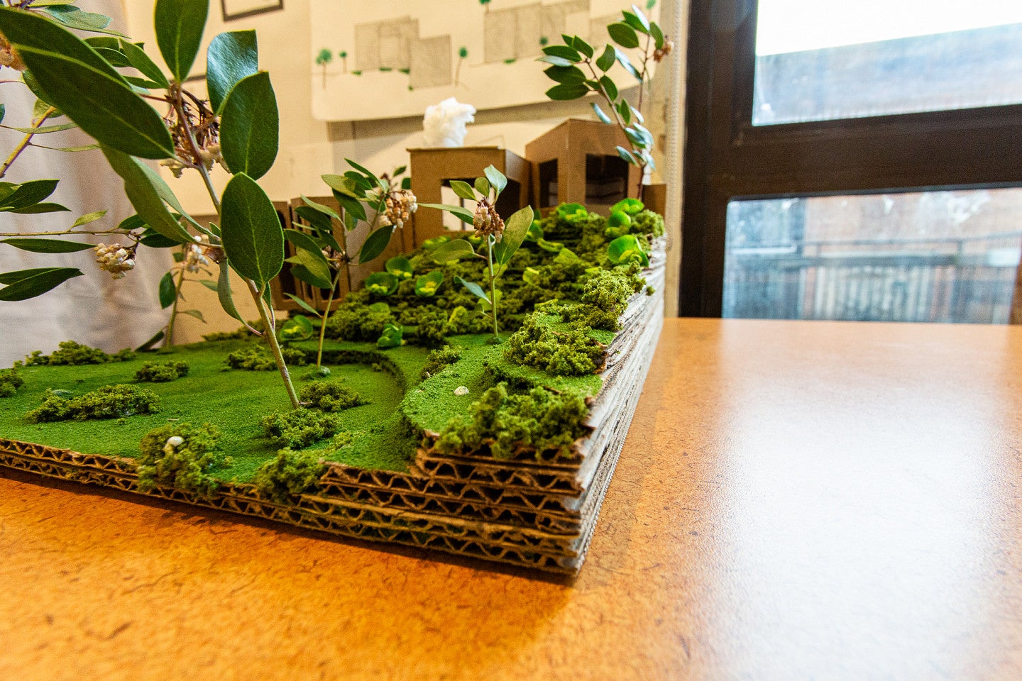 Green and brown architectural model