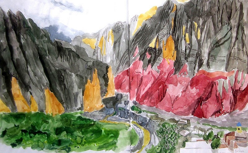 Watercolor from Lindsay’s sketchbook of Iruya, Argentina.