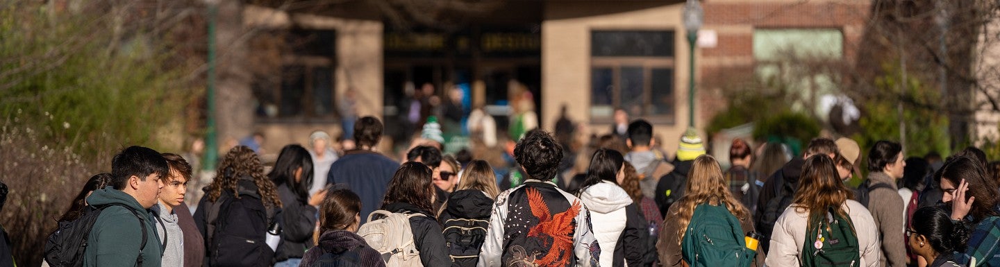 Winter Term crowd in front of Lawrence Hall. 