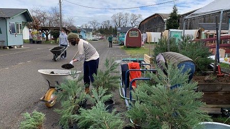 Students planting at Opportunity Village