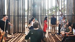 Photo of Sami Chohan and a group at the Pakistan Pavillion at the Venice Biennale