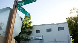 510 Oak Street building and street sign