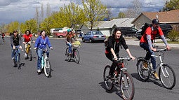 students biking