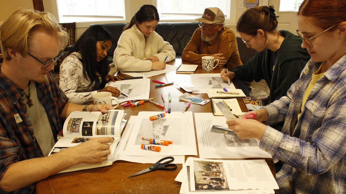 Photograph of students working together on the BDI. 