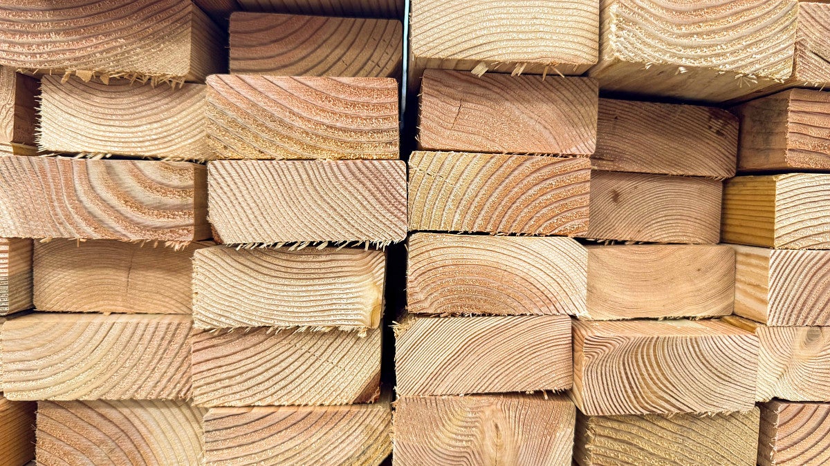 Wood 2x4s fill the photograph. 