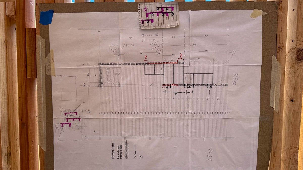 Drawing of the shelter on display inside the shelter. 