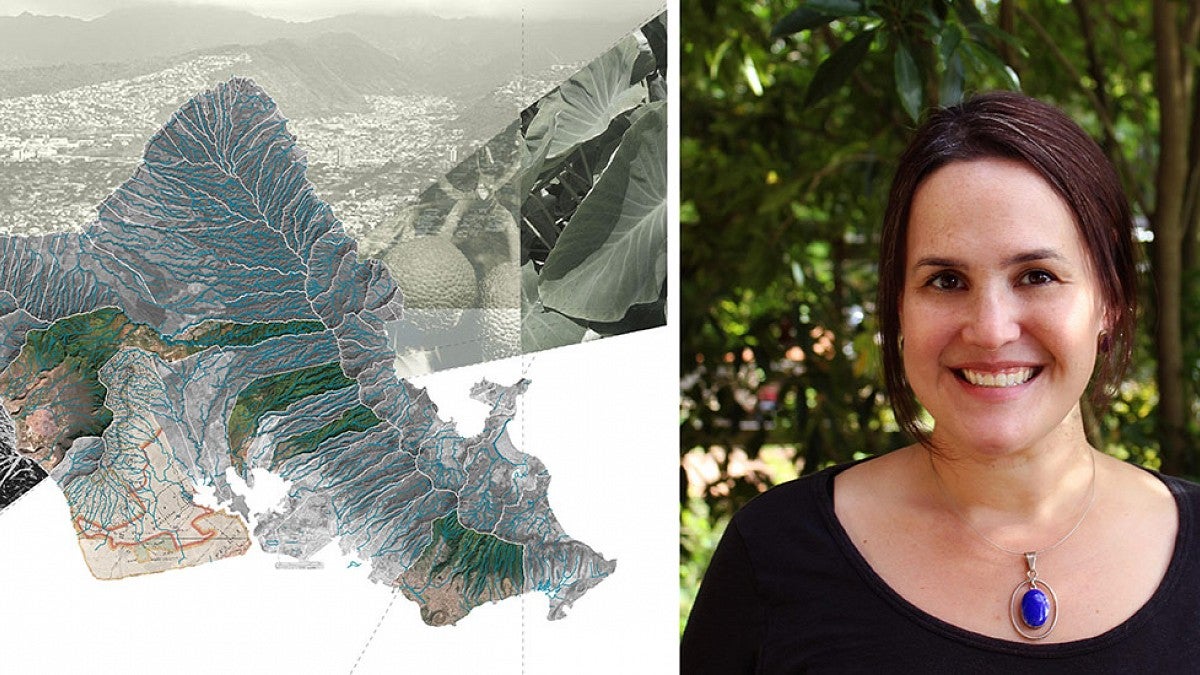 Map of Honolulu and portrait of Sara Jensen Carr