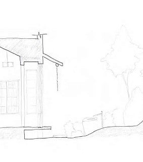 A sketch of the outdoors of a Ryokan.