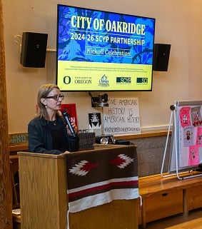 Photograph of Dean Adrian Parr Zaretsky speaking at the SCYP kick-off. 