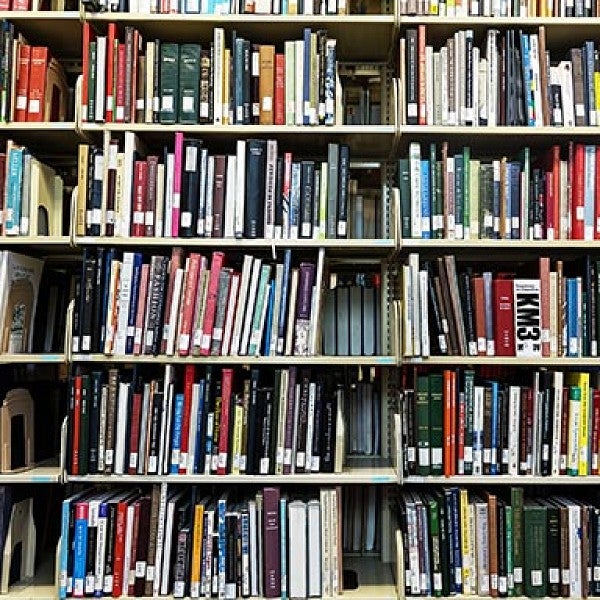 books on shelf at library
