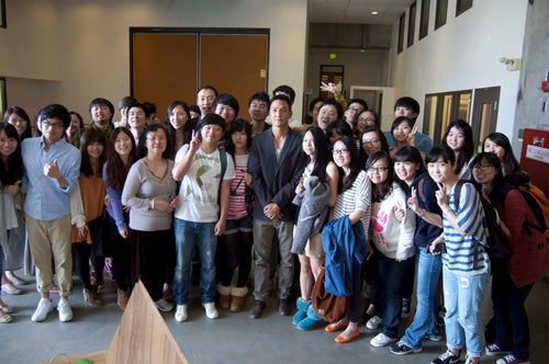 Asian students – none of whom were A&AA majors – posed with Wu for a group photo