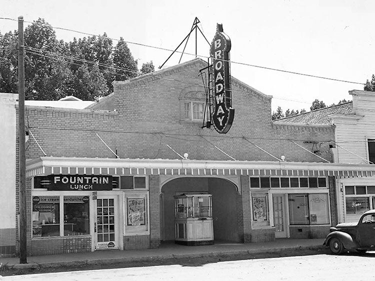 A historic image of the Broadway Theater in Malin, southeast of Klamath Falls.