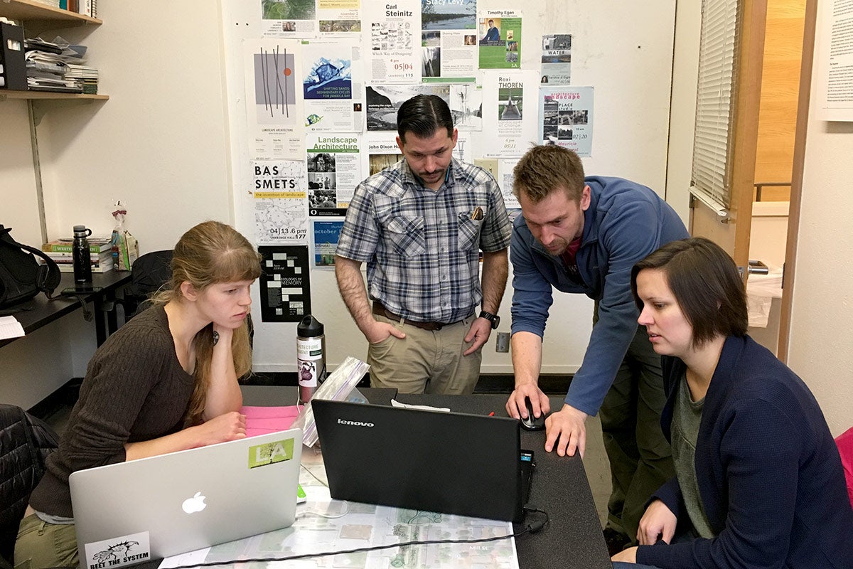 students working at a table