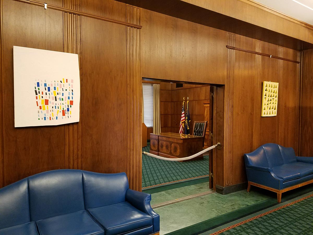 Artwork by Amanda Wojick hangs in the Oregon Governor&#039;s Office.