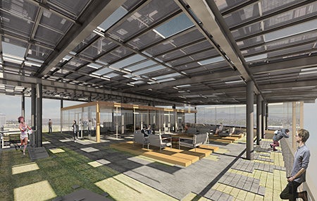 Fabricating Wellness: rendering of rooftop lounge