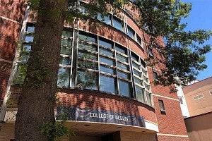 Lawrence Hall with College of Design banner