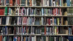 books on shelf at library