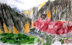 Watercolor from Lindsay’s sketchbook of Iruya, Argentina. Watercolor from Lindsay’s sketchbook of Iruya, Argentina.