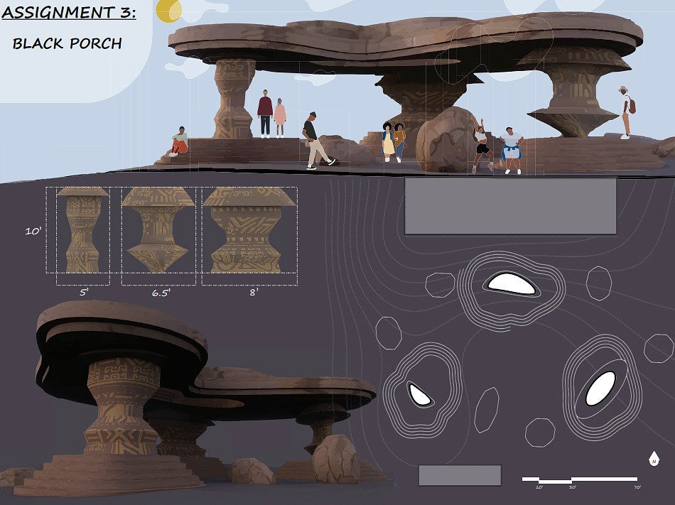 An outdoor space based on Ethiopian and Black Mexican designs.