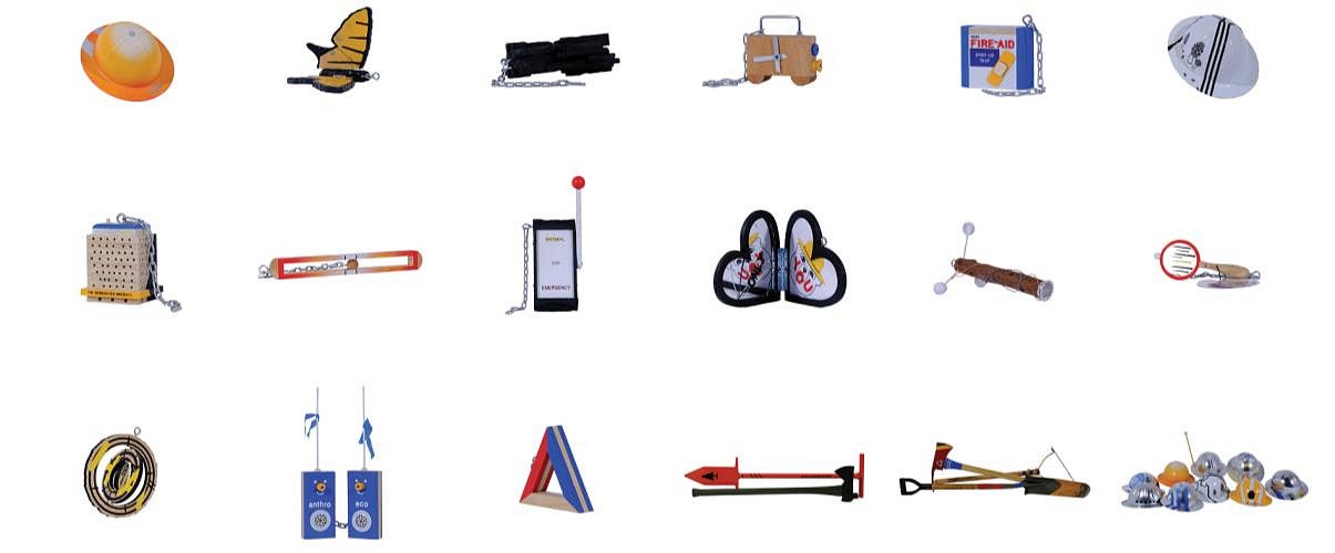 A 6x3 grid of a variety of different objects used in emergency situations.