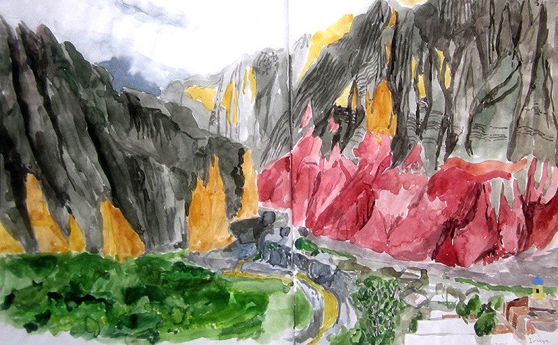 Watercolor from Lindsay’s sketchbook of Iruya, Argentina. Watercolor from Lindsay’s sketchbook of Iruya, Argentina.