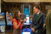 Photograph of UO President Karl Scholz talking with SCYP Communications lead Lindsey Hayward 